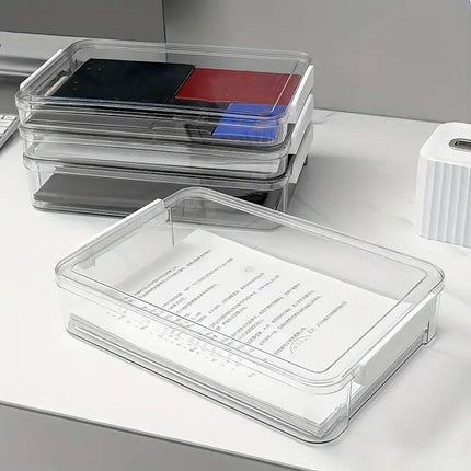 Large Capacity A4 File Storage Box Transparent Plastic Document Organizer Case