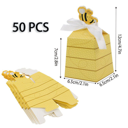 50PCS Bee Party Candy Box Chocolate Box with Ribbon Yellow Gift Boxes