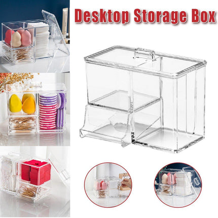 Clear Plastic Makeup Organizer Cotton Swab Storage Holder Compartment Vanity Box