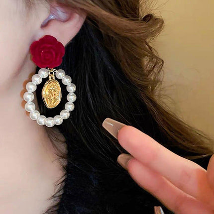Elegant Velvet Rose Flower Earrings for Women Winter Autumn Fashion Jewelry