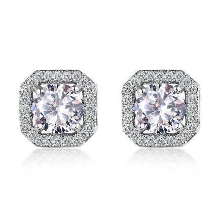 1 Pair Brilliant Square Cut Cubic Zirconia Stud Earrings Stainless Steel E135 7Clours - Aimall