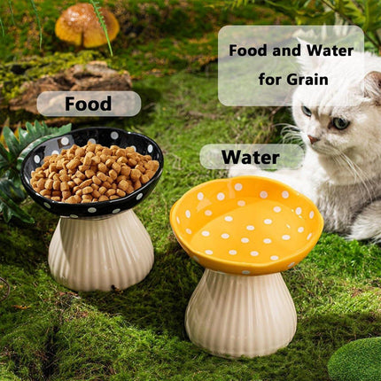 Pet Elevated Mushroom Bowl Ceramic Cat Dog Bowl Dish Food Feeder Raised Cat Bowl