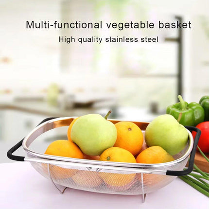 Stainless Steel Dishwashing Basket Telescopic Fruit Drain Basket Kitchen Shelf