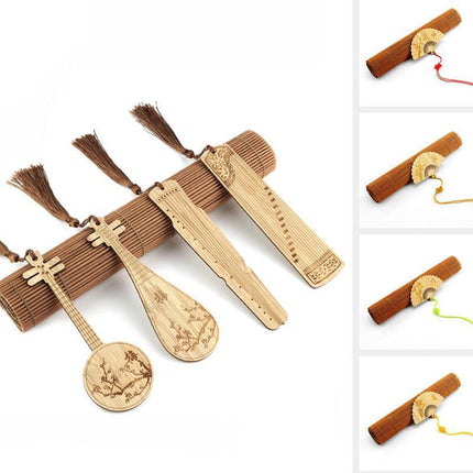 Chinese Style Bass Book Folder Book Clip Bamboo Bookmark Guitar Bookmark Lable - Aimall