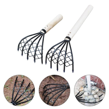 2X Clam Rake Net 5Claw Wood Handle Rake Shell Digging Tool Dig Seafood Tool