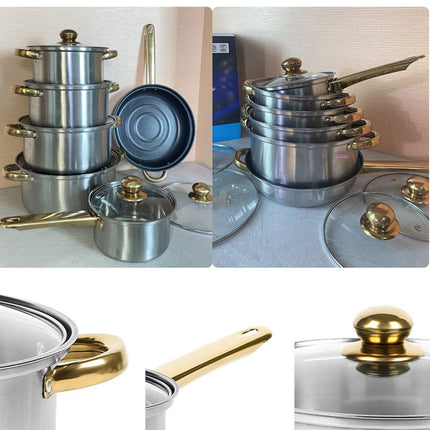 12pcs Stainless Steel Cookware Set Pots and Pans Kitchen Cooking Utensil Set