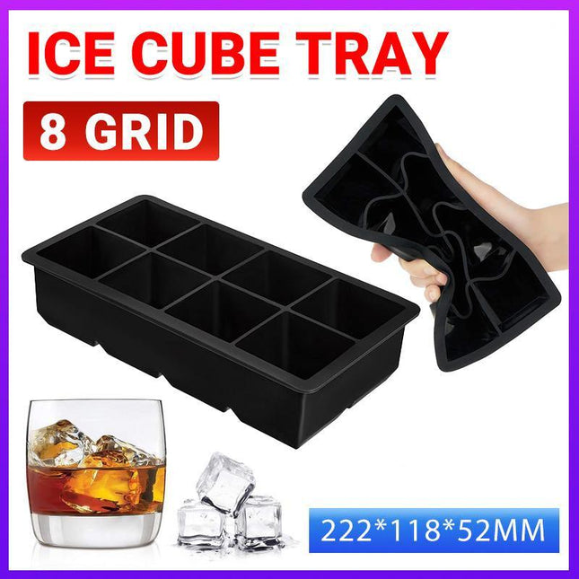 8 Grids Whiskey Silicone Maker Ice Cube Tray Mould Large Mold Giant Square Black - Aimall