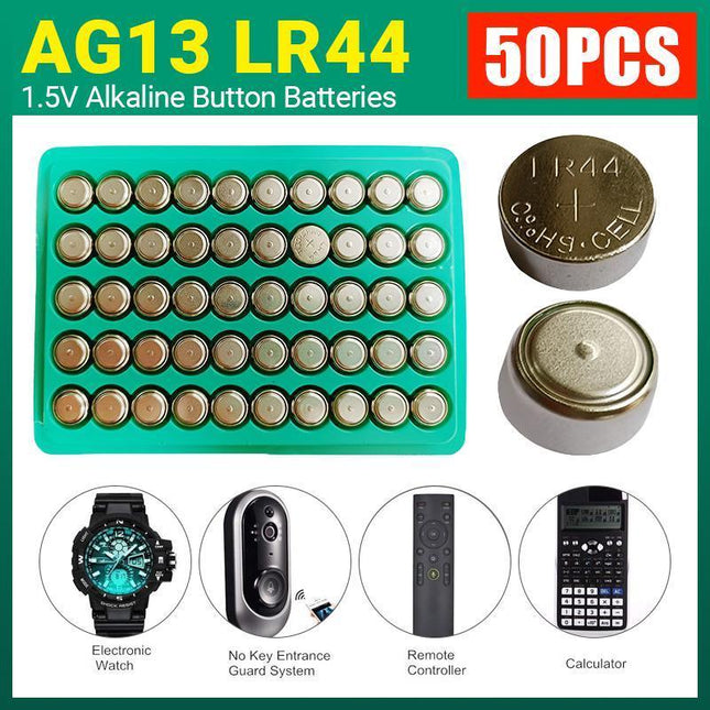 50PCS LR44 Battery AG13 A76 Button Cell Batteries Tray Pack Cell Battery NEW - Aimall
