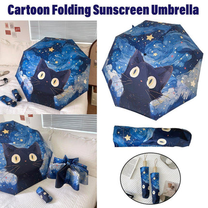 Cartoon Cat Folding Umbrella UV Protection Portable Sun Rain Dual-use Sunshade