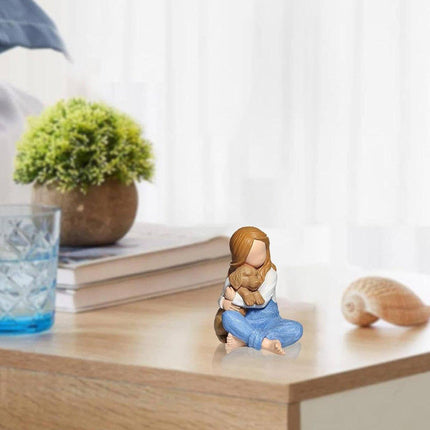 Little Girl Holding Dog Resin Figurine Cute Home Decoration Gift for Pet Lovers