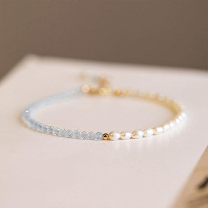 Light Blue Bracelet for Women Unique Design Small Pearl String Fine Jewelry