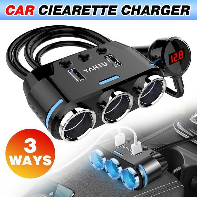 3 Way Multi Car Cigarette Lighter Socket Splitter Dual USB Charger/Power Adapter - Aimall