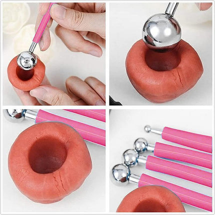 4X Fondant Cake Flower Decorating Clay Sugarcraft Ball Engraved Embossing Stick - Aimall