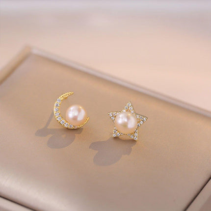 Star and Moon Asymmetric Stud Earrings Fashion Jewelry for Women Accessories
