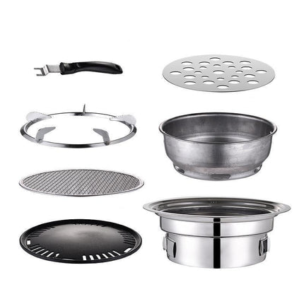 Korean Style Table Charcoal Portable BBQ Grill Camping Outdoor Stainless 40cm - Aimall