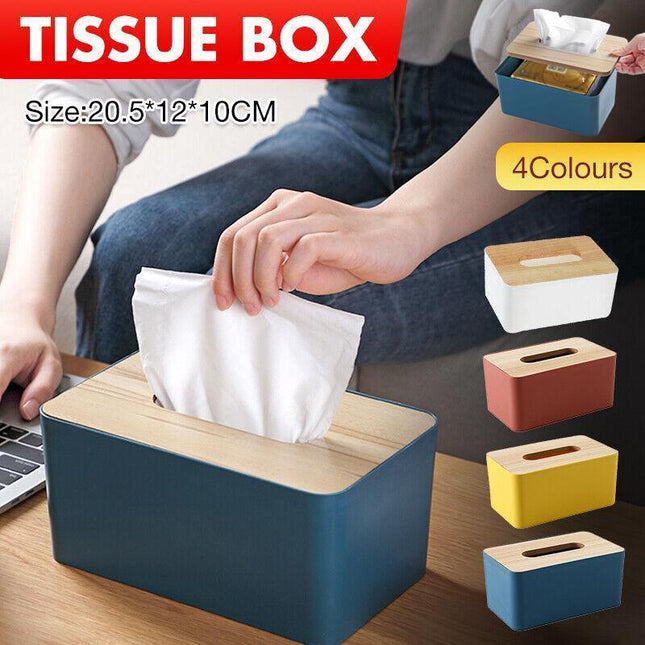 Tissue Box Dispenser Paper Storage Holder Napkin Case Organizer Wooden Cover Au - Aimall