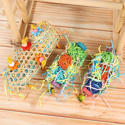 3PCS Bird Parrot Shredding Toys Chewing Foraging Hanging Cage Shredder Bell Toys - Aimall