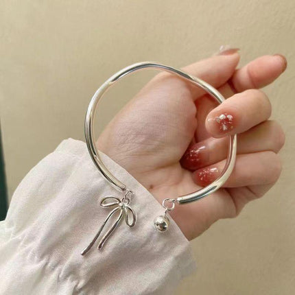 Bangle Bowknot Bells Bracelet Korean Opening Wrist Chain Women Silver Bracelet - Aimall