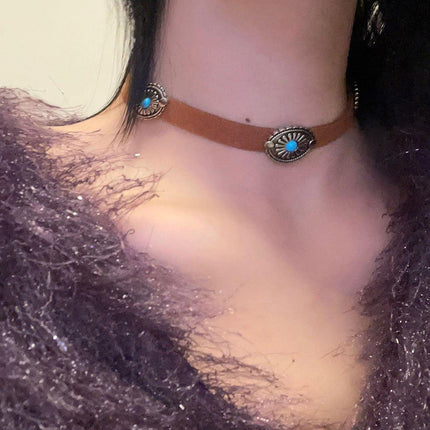 Brown Leather Rope Necklace Vintage Style Choker Women Elegant Fashion Jewelry