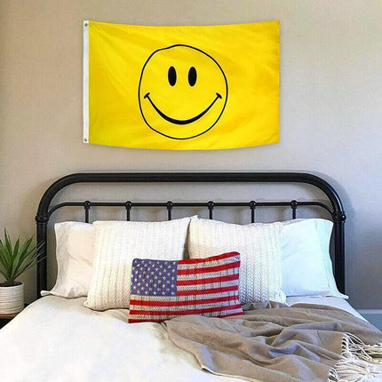 Large Yellow Smiley Face Flag Heavy Duty Outdoor Happy 90 X 150 CM - 3ft x 5ft - Aimall