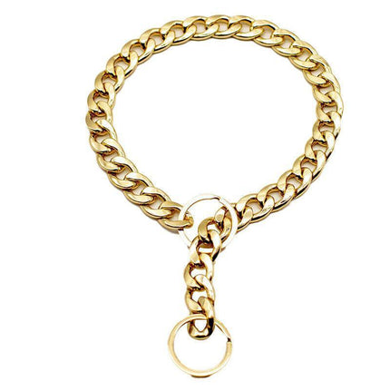 Dog Chain Collar Heavy Duty Choker Double Pet Slip Check Twist Link Chrome Chain Gold - Aimall