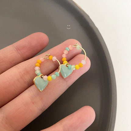 Summer Colourful Beaded Heart Earrings Sweet Fashion Jewellery for Women Girls