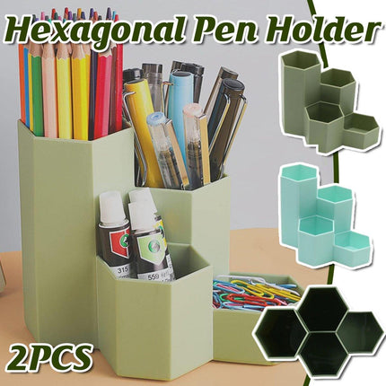 2pcs Hexagonal Pen Holder Desktop Organiser Storage Box Office Desk Accessories