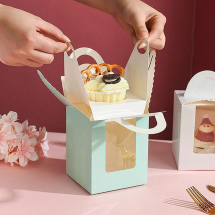 50 Pack Premium Cupcake Boxes with Window Thickened Cardboard Muffin Holders