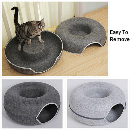 Cat Tunnel Bed Felt Pet Puppy Nest Cave House Round Donut Interactive Play Toy S Size - Aimall