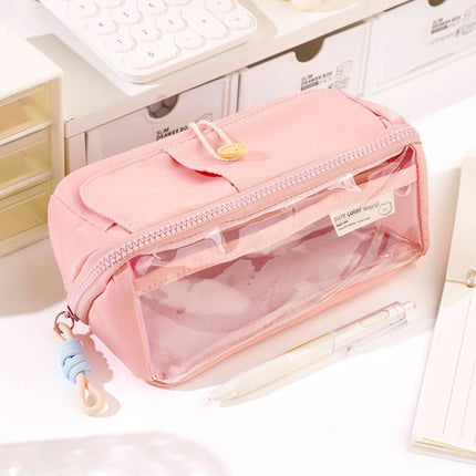 Large Capacity Japanese Style Student Stationery Bag Plain Colour Pen Case