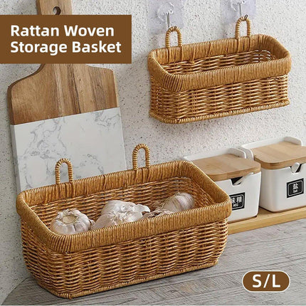 Wall-Mounted Rattan Style Hanging Storage Basket Kitchen Vegetable Fruit Basket