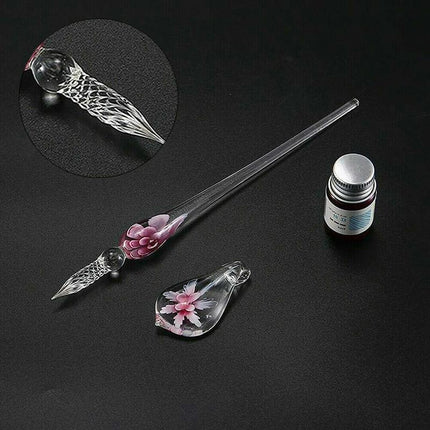 Crystal Flower Glass Dipping Dip Pen Writing Set Gift Pack Fountain Calligraphy - Aimall