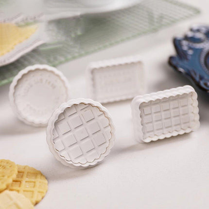 4PCS Plaid Cookie Stamp Set Waffle Biscuit Cutter Press Home Baking Tool Kit