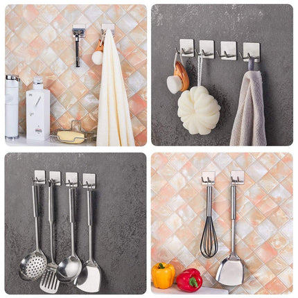 4pcs No Punch Hooks Powerful Adhesive Wall Mounted Metal Kitchen Hooks Set