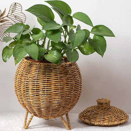 Hand Woven Storage Container with Lid Tabletop Basket Sundries Holder Organizer