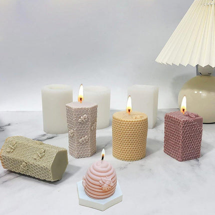 4PCS Handmade Silicone Candle Mold 3D Bee Honeycomb Art Wax Mold Cake Resin Mold