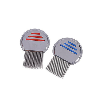 2x Flea Removal Lice Nit Head Stainless Steel Metal Hair Comb Brushes Round - Aimall