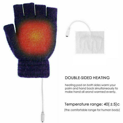 Winter Electric Rechargeable Mitten Heated Gloves Half Finger W/Hat USB Knitted - Aimall
