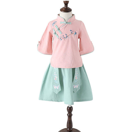 Chinese Hanfu Dress Set Girls Traditional Tang Suit Summer Outfit Cultural