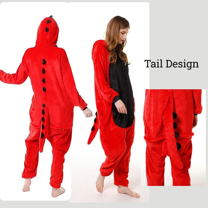 Dinosaur Cartoon Flannel Pajamas One Piece Fall Winter Homewear Sleepwear