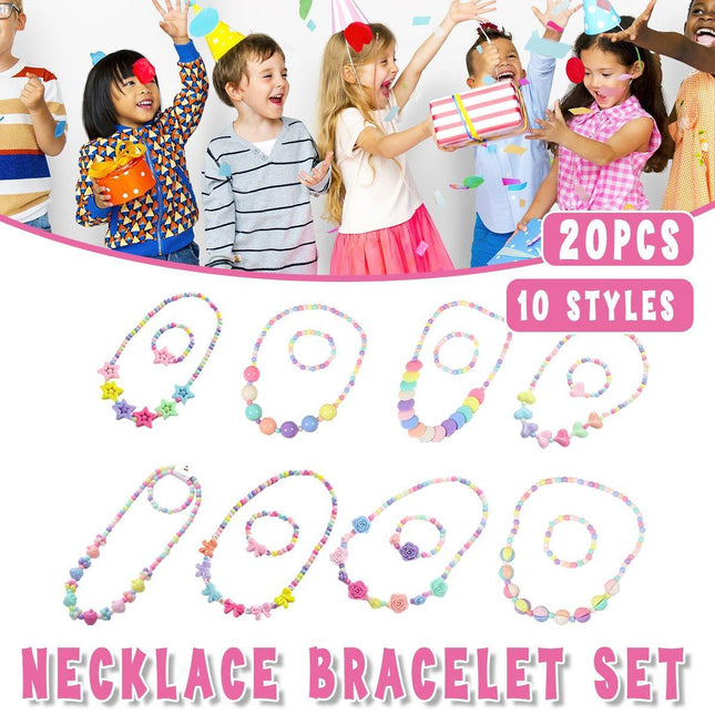 20pcs Candy Colour Bead Necklace and Bracelet Set for Dress-up and Party Accessories