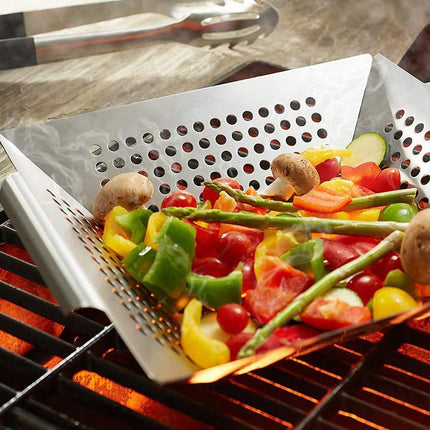 8 Inch Stainless Steel BBQ Grill Tray Perforated Pan Outdoor Barbecue Basket