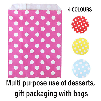 100pcs Colourful Polka Dot Paper Bags for Food Desserts Party Treats Packaging