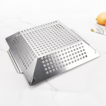 8 Inch Stainless Steel BBQ Grill Tray Perforated Pan Outdoor Barbecue Basket