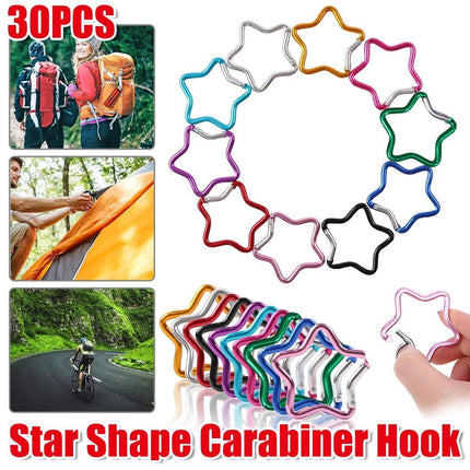 30PCS Colourful Star Carabiner Clips Aluminum Alloy Quick Hook for Bags Keys