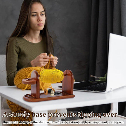 Wooden Yarn Spindle Holder with Scissors Organizer Solid Wood Knitting Tool Rack