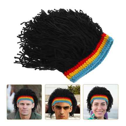 Quirky Warm Knitted Wig Hat Hip Hop Wool Cap for Men and Women with Braided