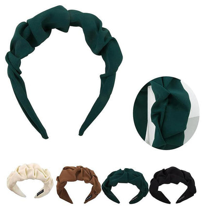 Women Fashionable Vintage Ruffled Wide Edge Solid Colour Hair Band Hoop Headband - Aimall