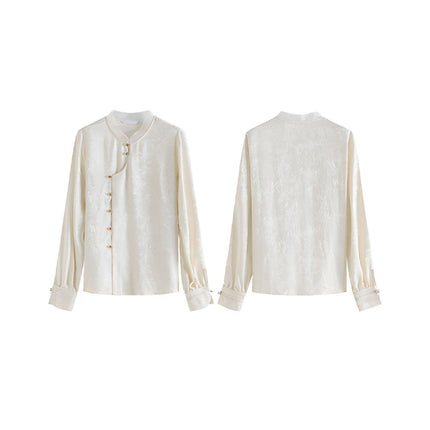 New Chinese Style Guofeng Long Sleeve Shirt Women Elegant Top Fashion Blouse - Aimall