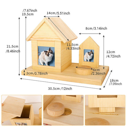 Pet House Urns Dog Cat Ashes Urn with Photo Frame Memory Box Wooden Memorial Pet - Aimall
